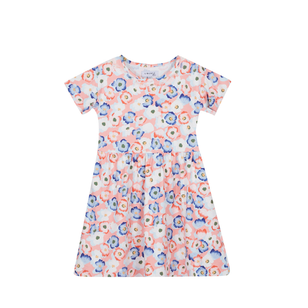 Forudbestilling - Liberte Ami - Alma-Ss-Babydoll-Dress (Kids) - Peachy Blue Flower Kjoler 