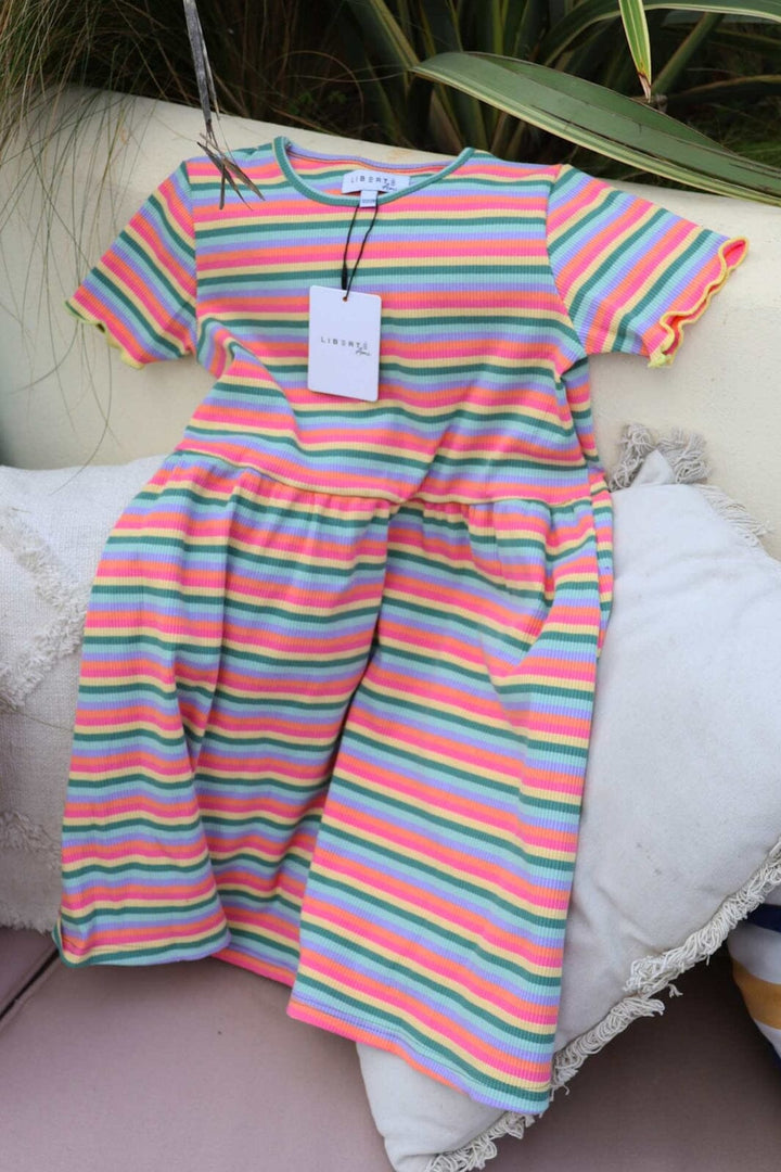 Liberte Ami - Natalia-Ss-Dress-Kids 21233 - Multi Orange Pink Stripe