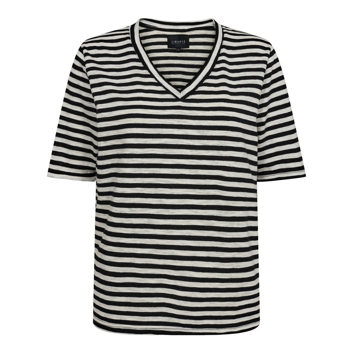 Forudbestilling - Liberte - Ulla-Ss-Vneck-Stripe-Tshirt - Black White Stripe T-shirts 