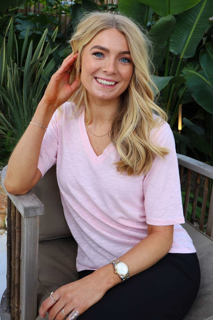 Liberte - Ulla-Ss-Vneck-Tshirt 21675 - Light Rose