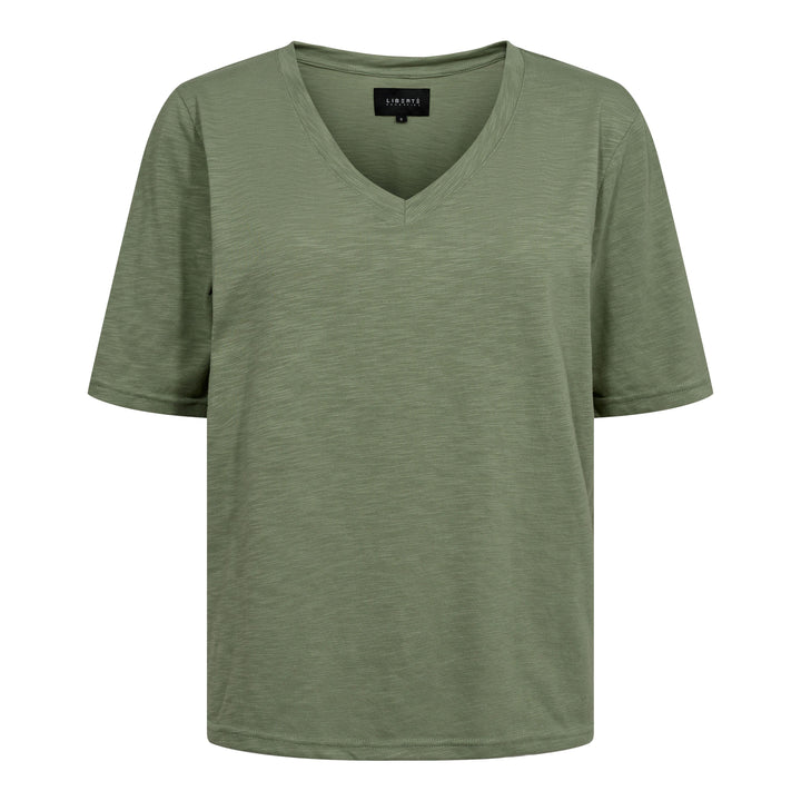 Forudbestilling - Liberte - Ulla-Ss-Vneck-Tshirt - Dusty Light Army T-shirts 
