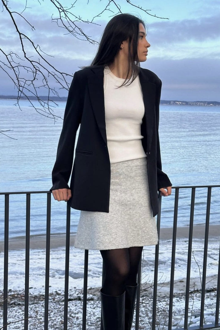 Forudbestilling - Neo Noir - Gisa Knit Skirt - Light Grey Melange Nederdele 