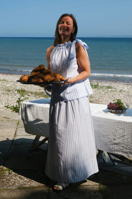 Forudbestilling - Neo Noir - Yara Stripe Long Skirt 165286 - 145 - Light Blue Nederdele 