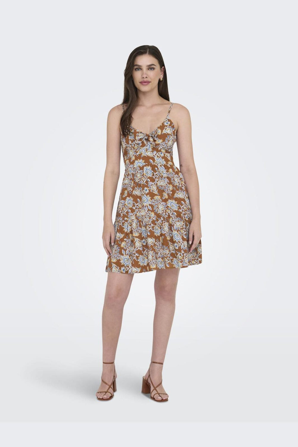 Only - Onljennie S/L Knot Short Dress Ox - 4948116 Apricot Orange Flowers