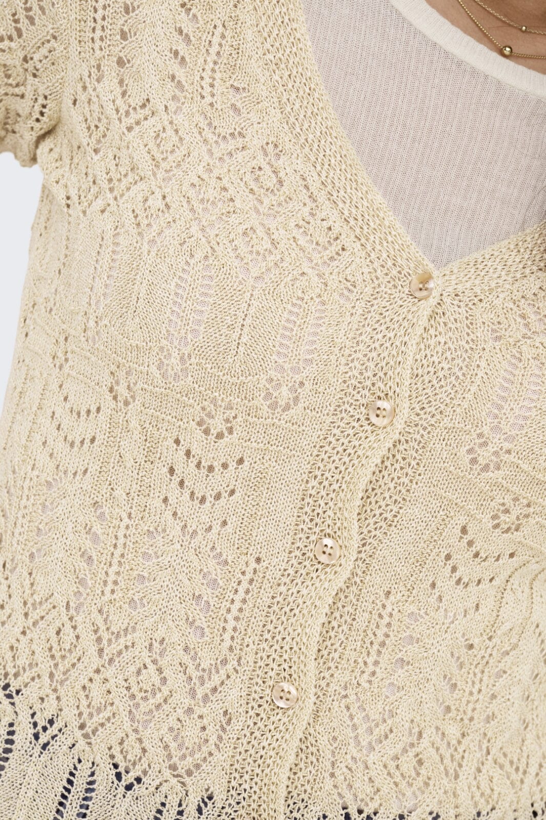 Forudbestilling - Only - Onllovely Ss Glitter Button Top Knt - 4915647 Cloud Dancer Gold