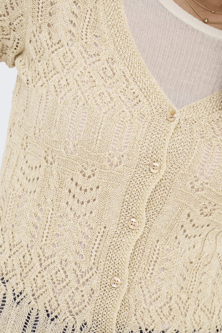 Forudbestilling - Only - Onllovely Ss Glitter Button Top Knt - 4915647 Cloud Dancer Gold
