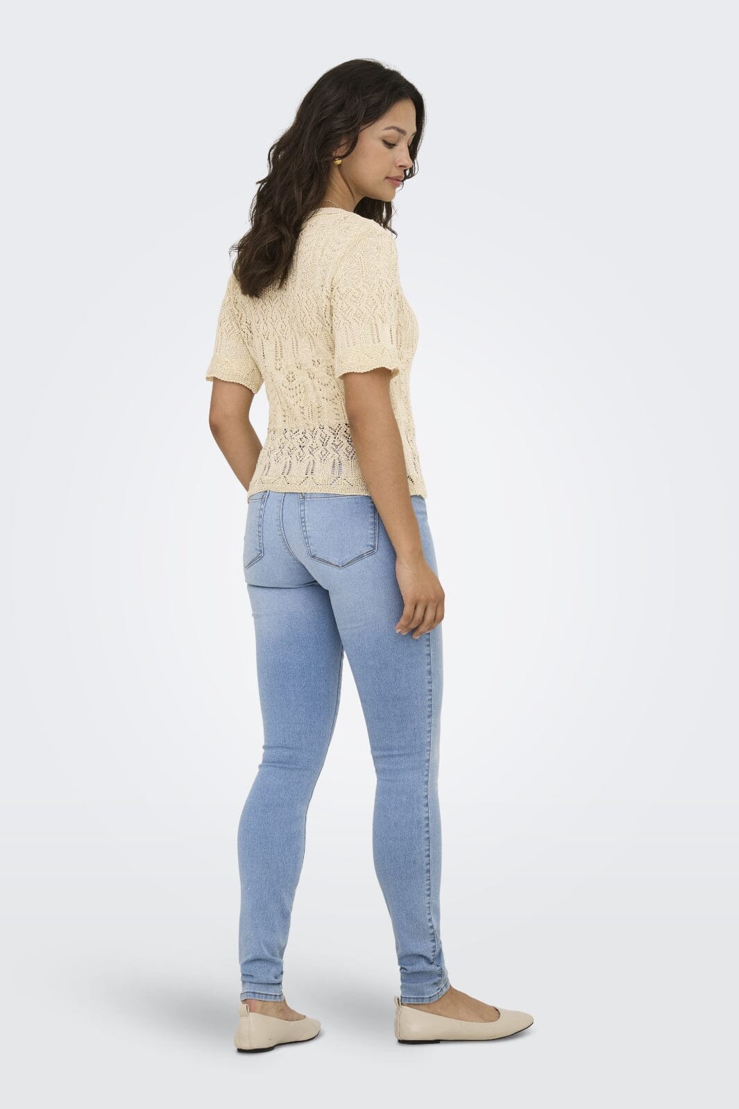 Forudbestilling - Only - Onllovely Ss Glitter Button Top Knt - 4915647 Cloud Dancer Gold