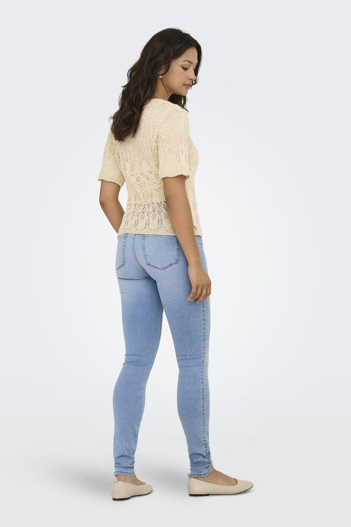 Forudbestilling - Only - Onllovely Ss Glitter Button Top Knt - 4915647 Cloud Dancer Gold