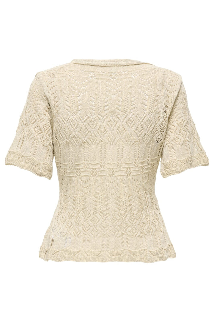 Forudbestilling - Only - Onllovely Ss Glitter Button Top Knt - 4915647 Cloud Dancer Gold