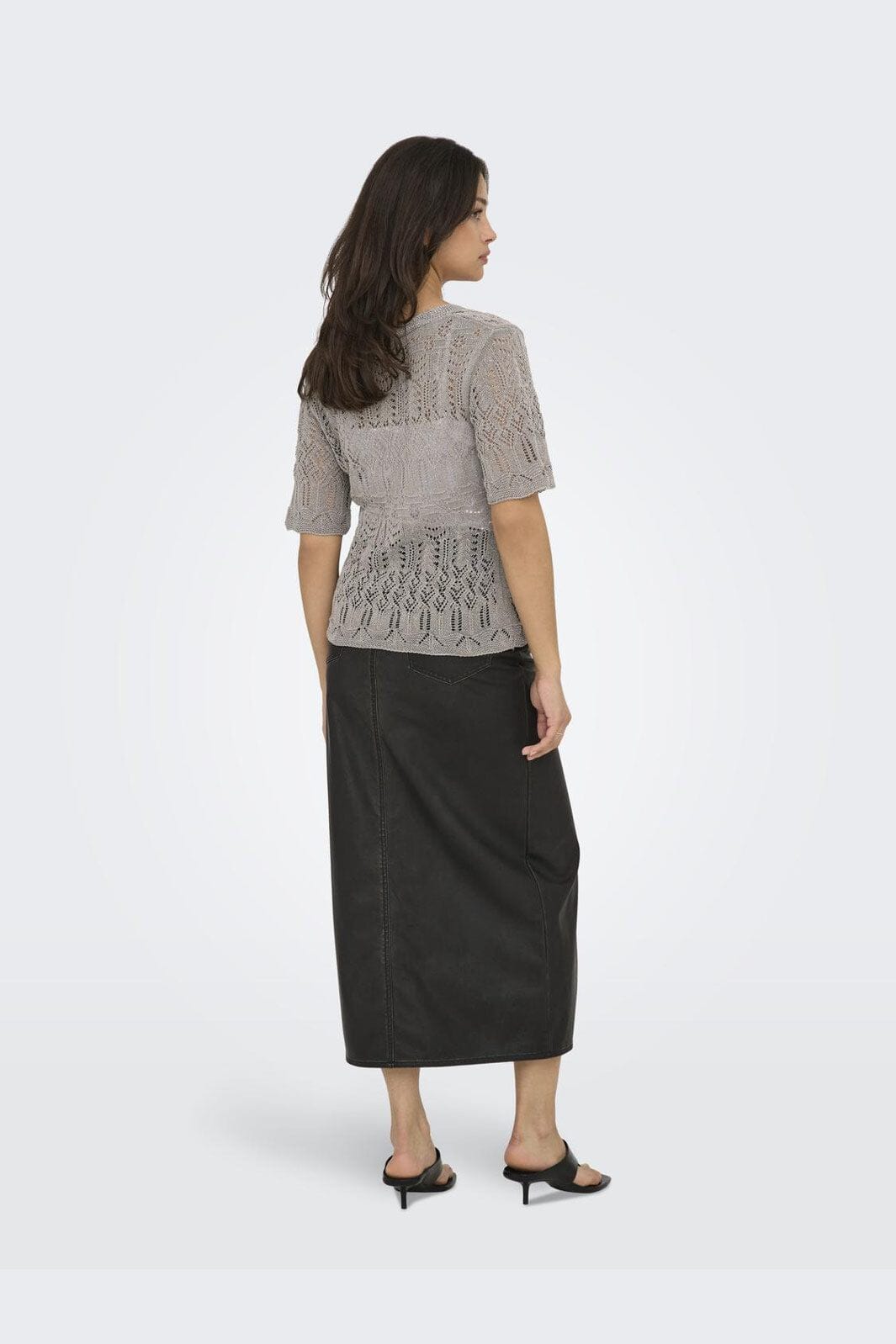 Only - Onllovely Ss Glitter Button Top Knt - 4916203 Weathered Teak Silver