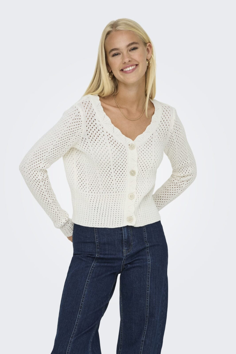Forudbestilling - Only - Onlroselia Ls V-Neck Cardi Knt - 4661180 Cloud Dancer