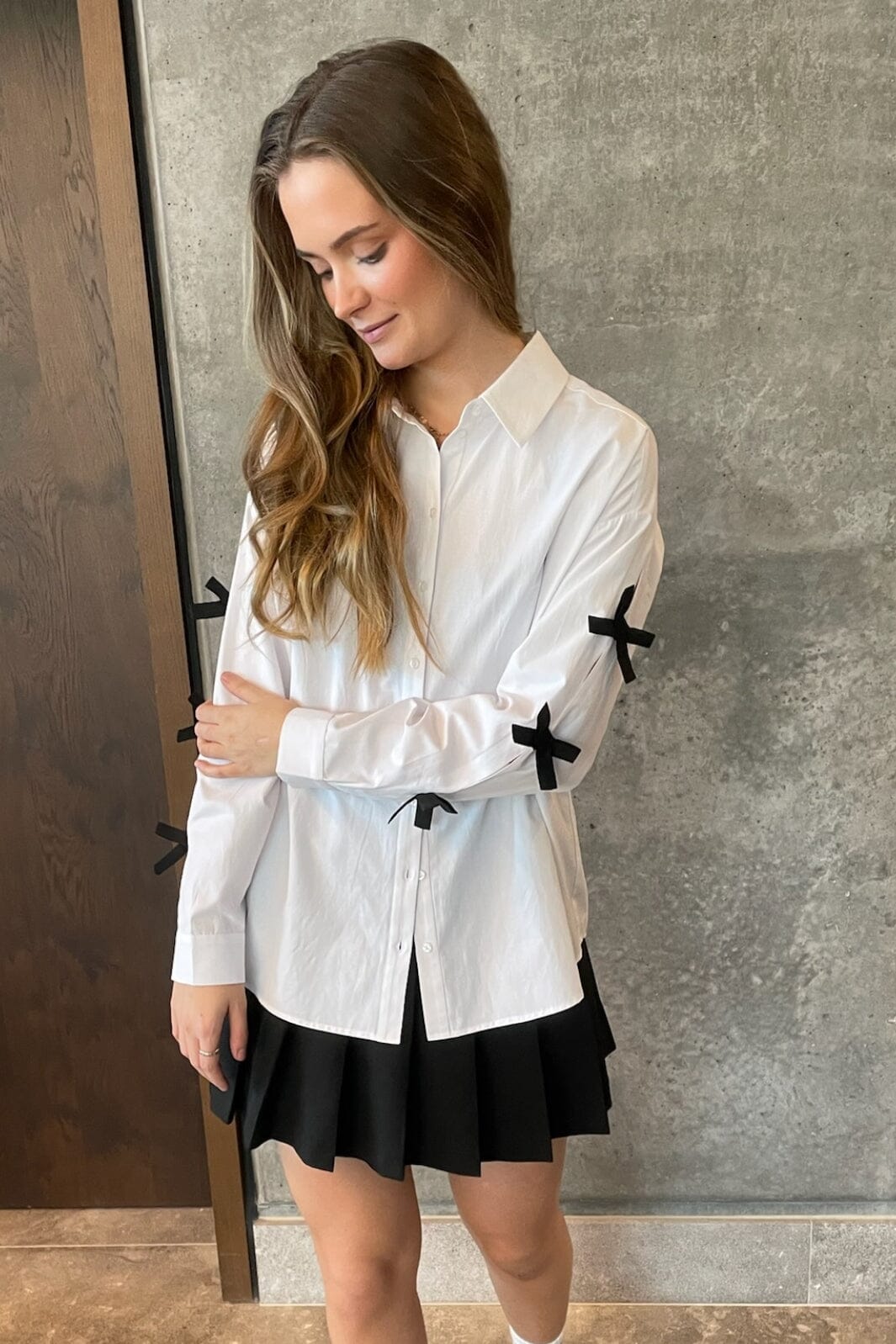 Forudbestilling - Pieces - Pcbell Ls Shirt Jit - 4661230 Bright White Black Bows Skjorter 