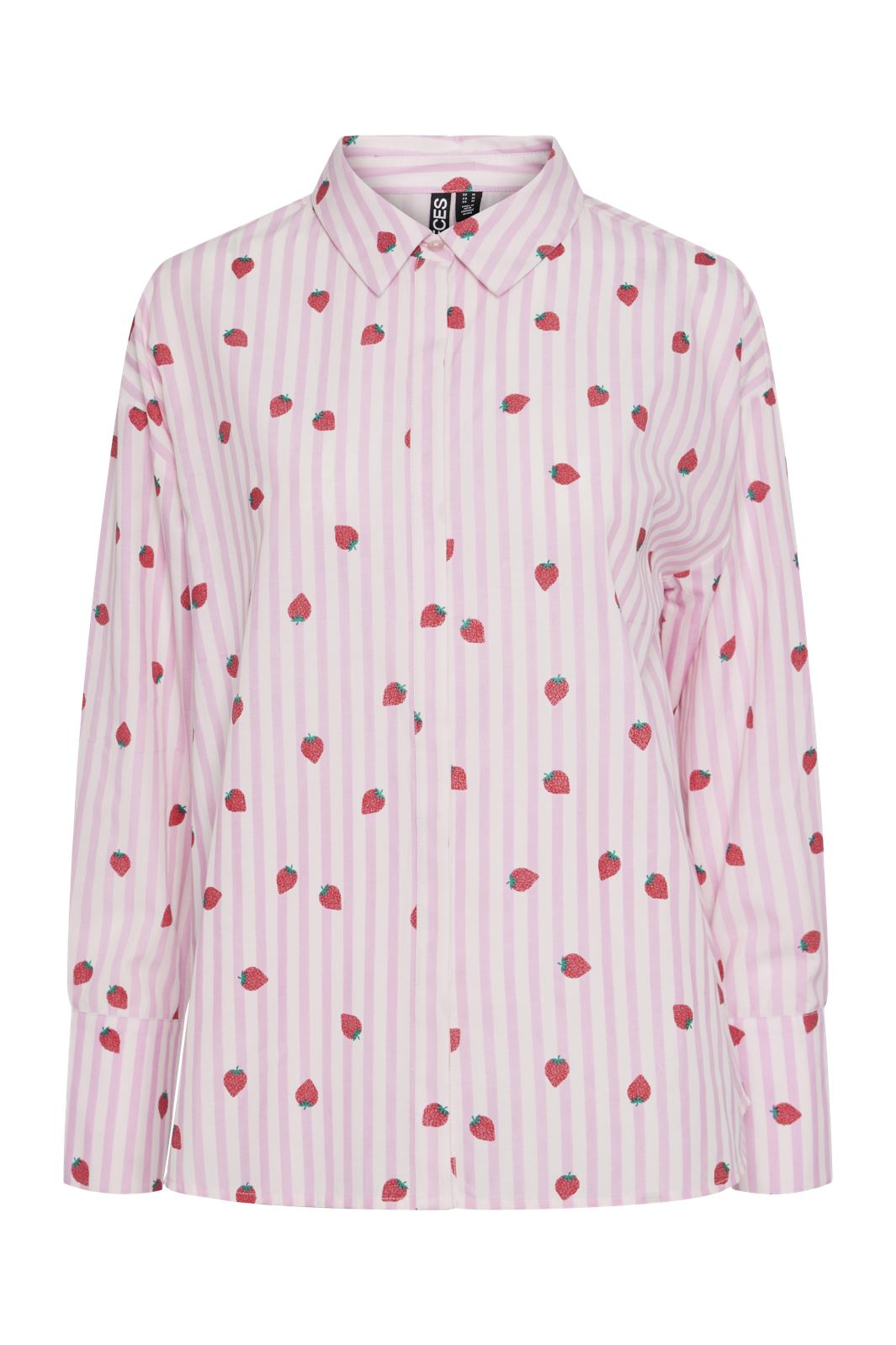 Pieces - Pcberry Ls Loose Shirt - 4624768 Party Pink Stripes And Strawberries