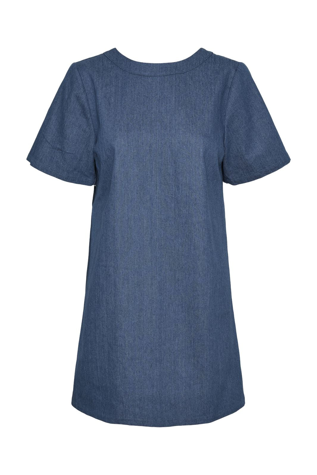 Pieces - Pcdove Ss O-Neck Bow Short Dress - 4679700 Medium Blue Denim