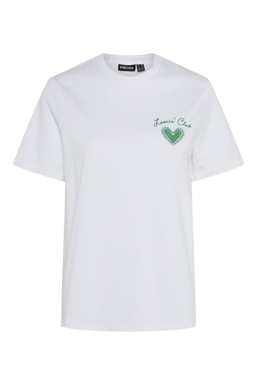 Pieces - Pcscarlett Ss Printed T-Shirt - 4696524 Bright White Lovers Club Heart