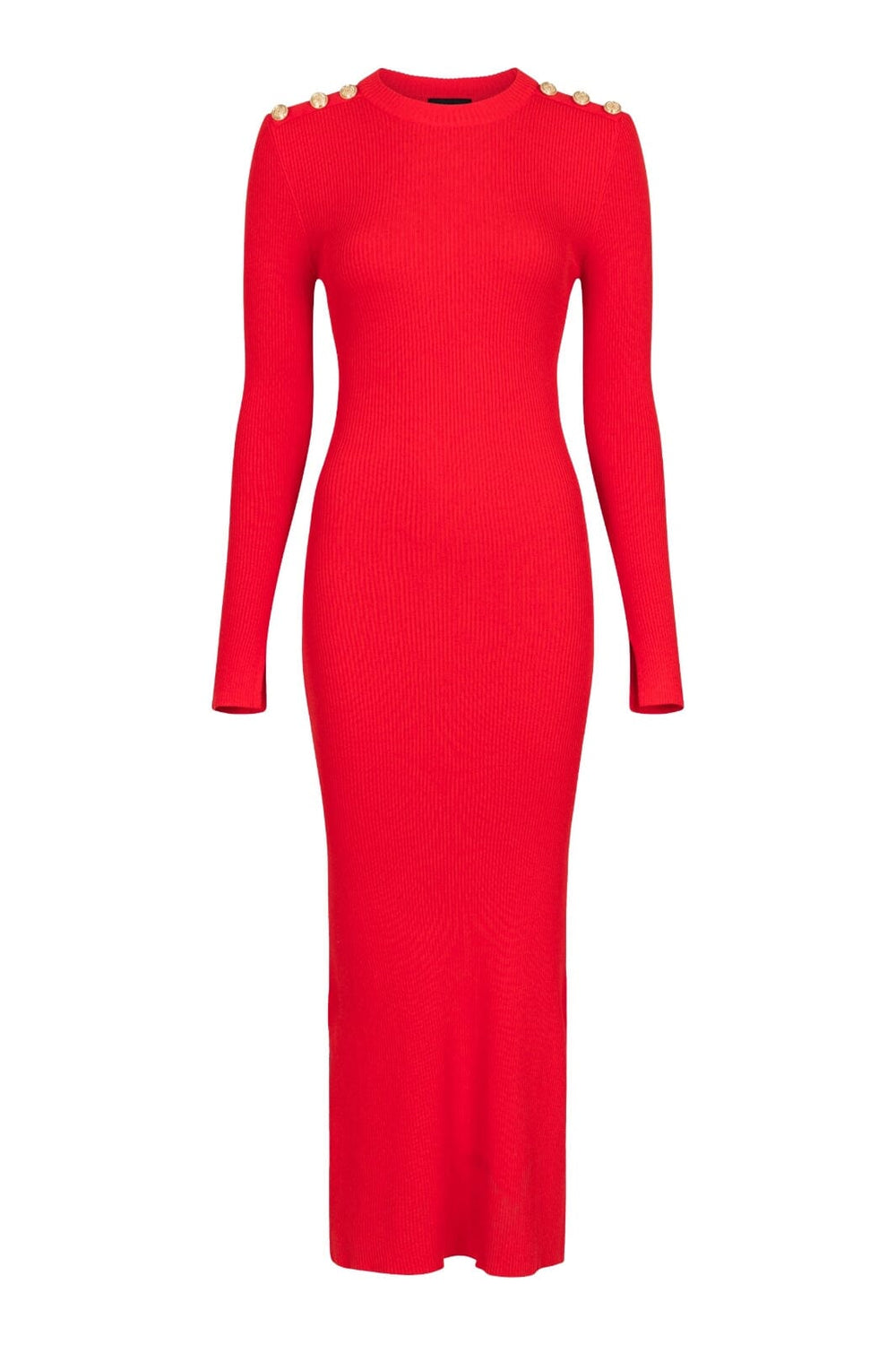Forudbestilling - Valentin Studio - Gold Button Knit Long Dress - Red Kjoler 