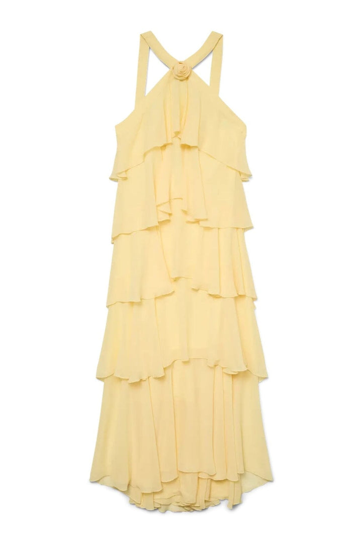 Forudbestilling - Vero Moda - Vmfelicia Sl Ruffle Maxi Dress - 4748265 Pale Banana