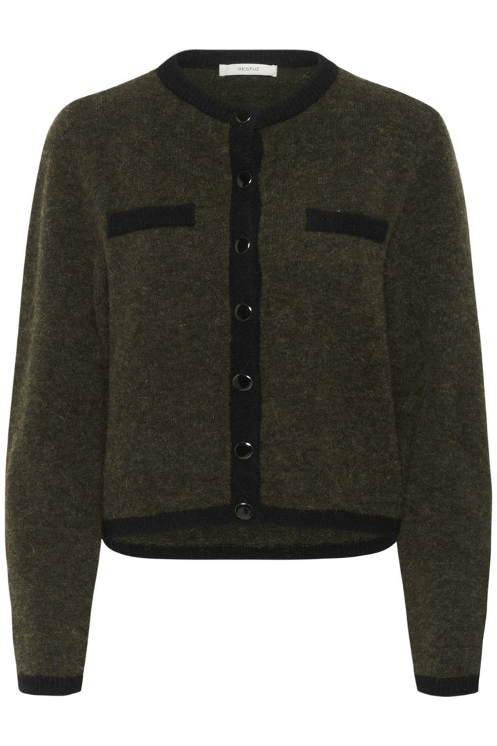 Gestuz - Gzalpha Ls Contrast Cardigan 10910459 - 108313 - Olive Mélange/Black Cardigans 