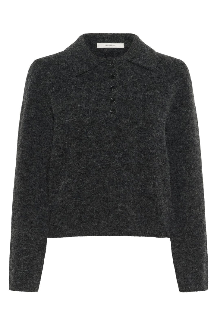Gestuz - Gzalpha Polo Pullover 10910589 - 106286 - Charcoal Melange Strikbluser 