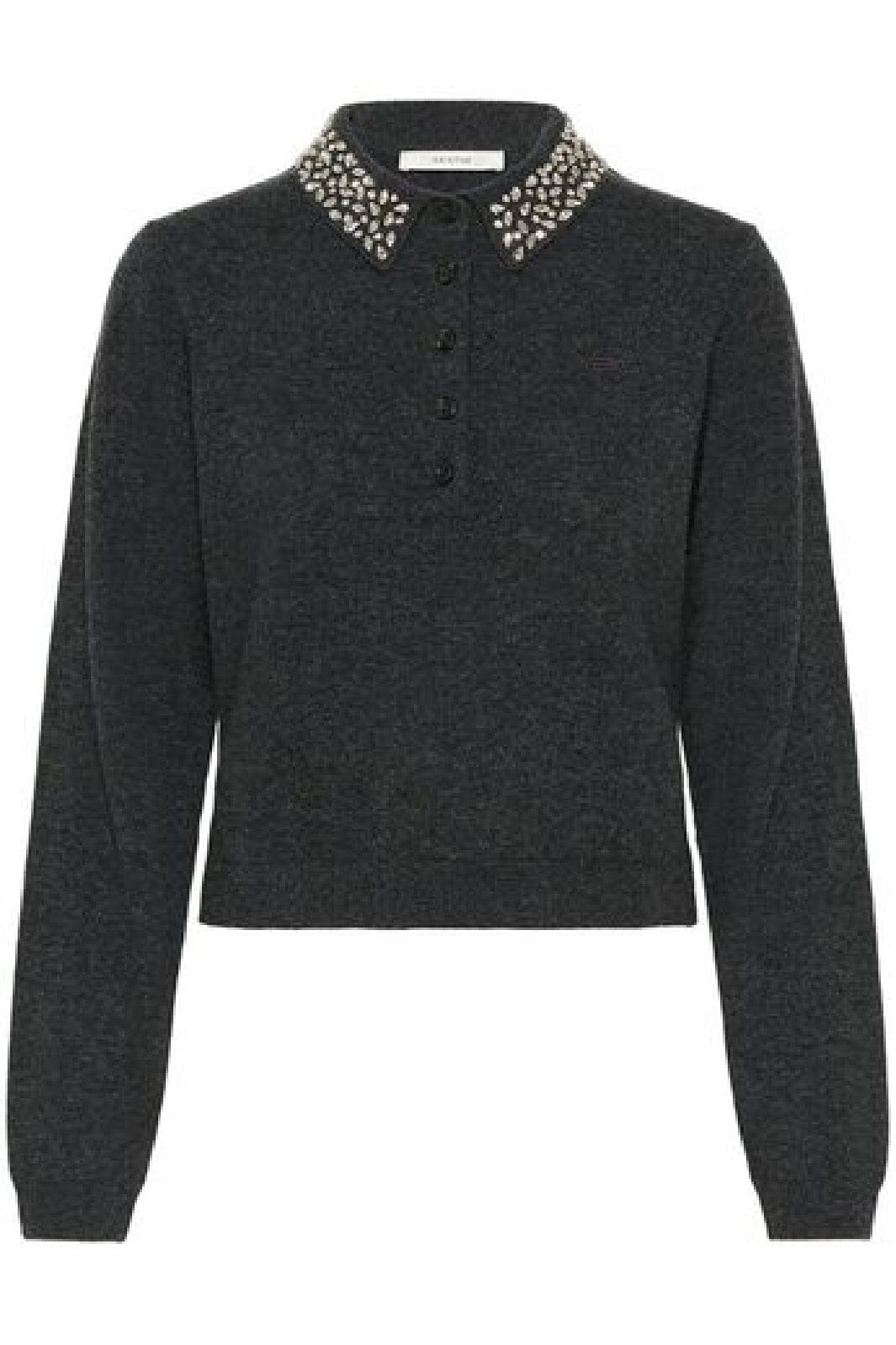 Gestuz - Gzmanzi Deco Polo Pullover 10910778 - 106530 - Deep Graphite Melange Strikbluser 