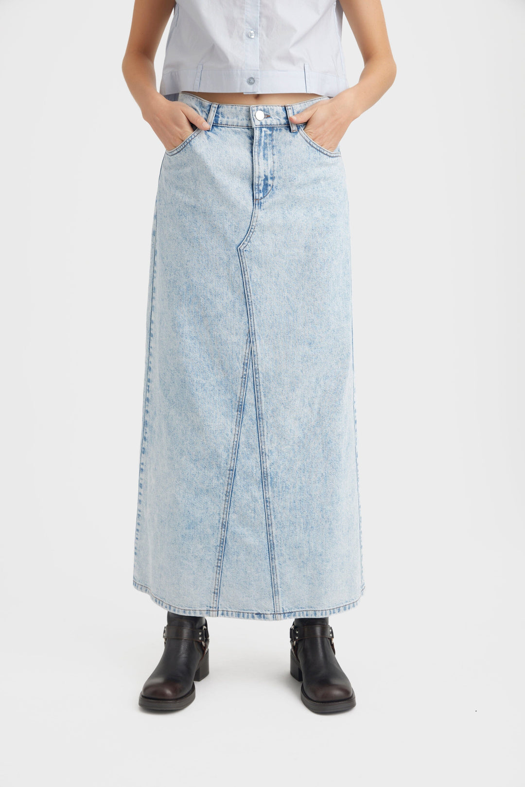 Gestuz - MilyGZ HW long skirt - Mid blue washed Nederdele 