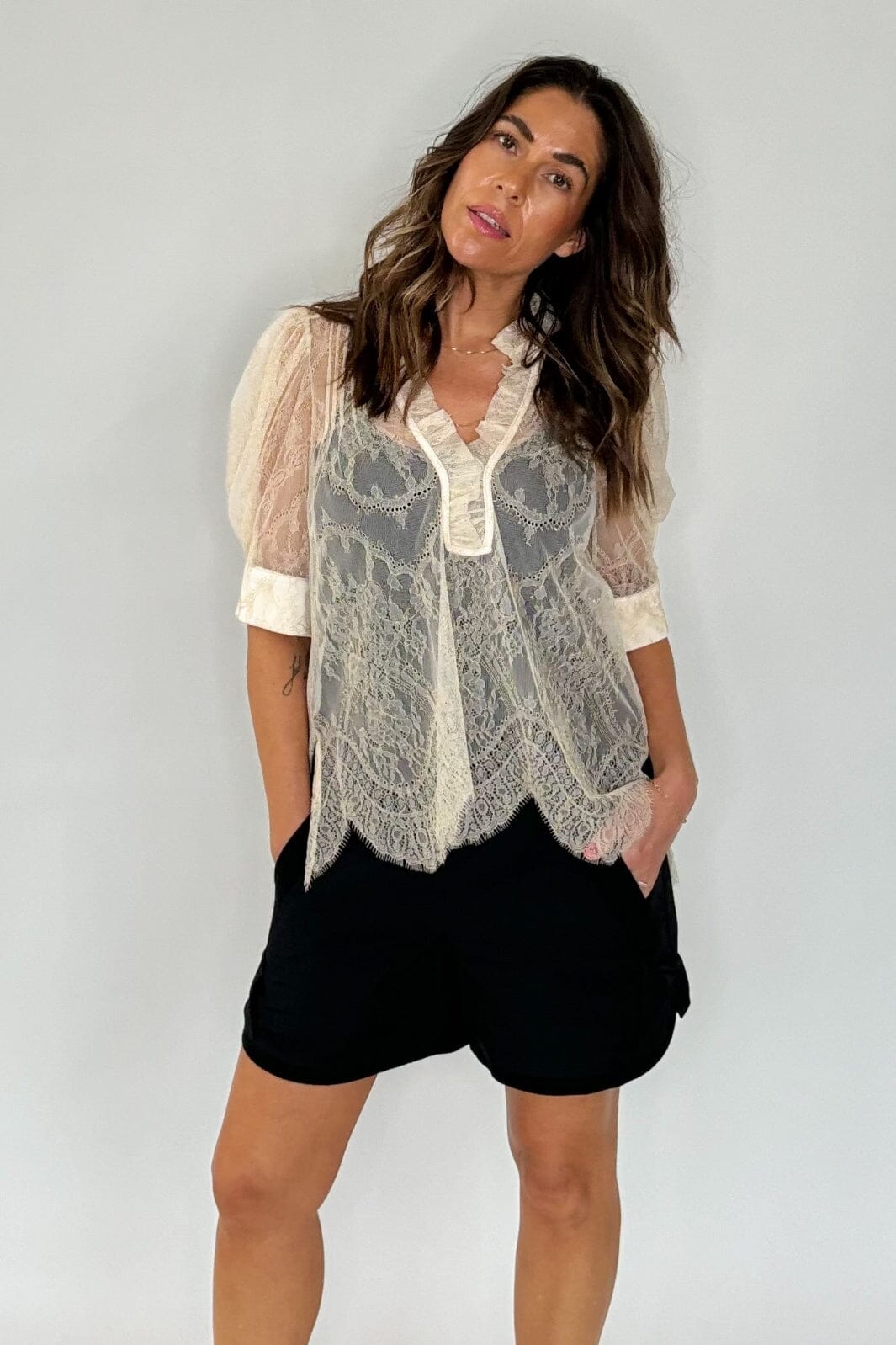 Gossia - Amargo Gold Blouse G2514 - Creme Gold Bluser 