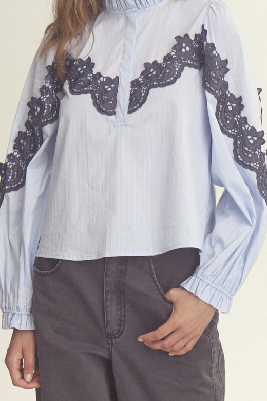 Gossia - Olinego Blouse G2730 - Blue Striped Bluser 