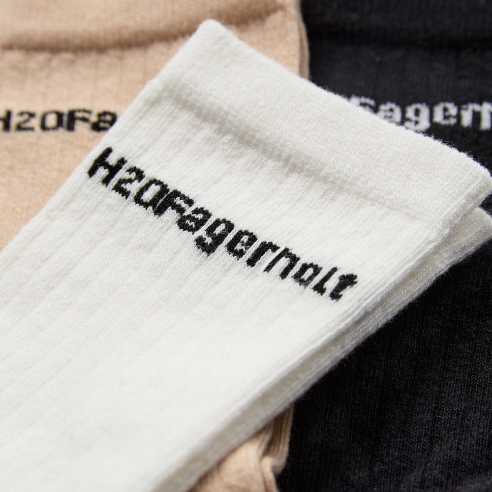 H2O Fagerholt - Rib Socks - 7892 Black+Creamy White+Creamy Grey Strømper 