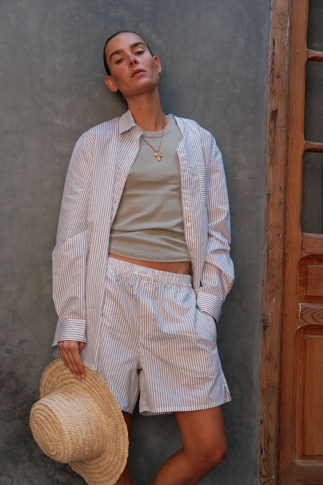 H2O - Rønne Essential Pajamas Shorts 100165-2 - 7043 - White/Brown Shorts 