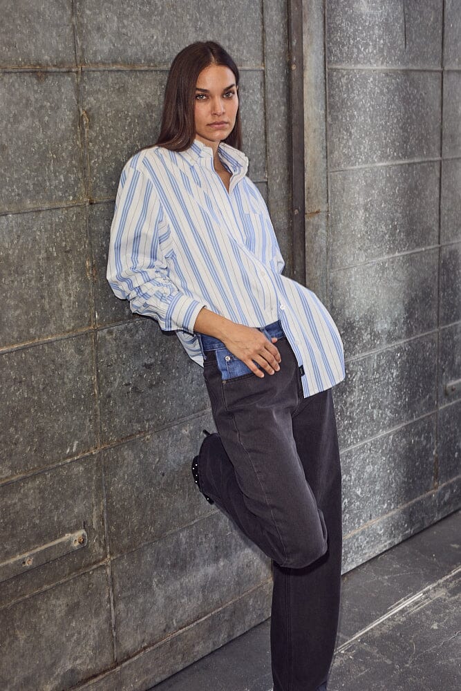 Haute L'Amitié - Button Down Stripe Shirt HL10257 - White Blue Stripe Skjorter 