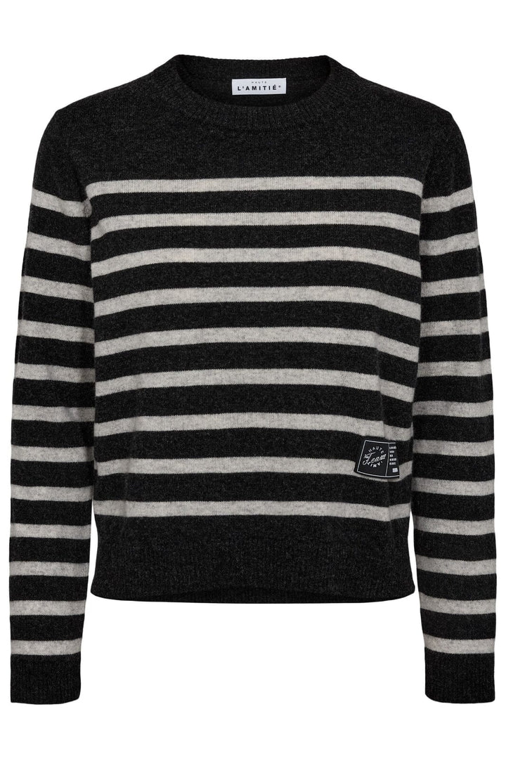 Haute L'Amitié - Cash Stripe Ls O Neck HL10407 - Antracit Melange / Cloud Stripe Strikbluser 