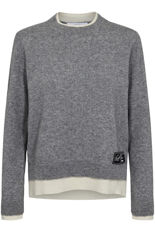 Haute L'Amitié - Cash Two-In-One Pullover HL10302 - Light Grey Melange/ Off-White Strikbluser 