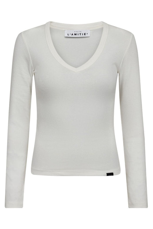 Haute L'Amitié - Deep V Ls Rib Tee HL10822 - White T-shirts 