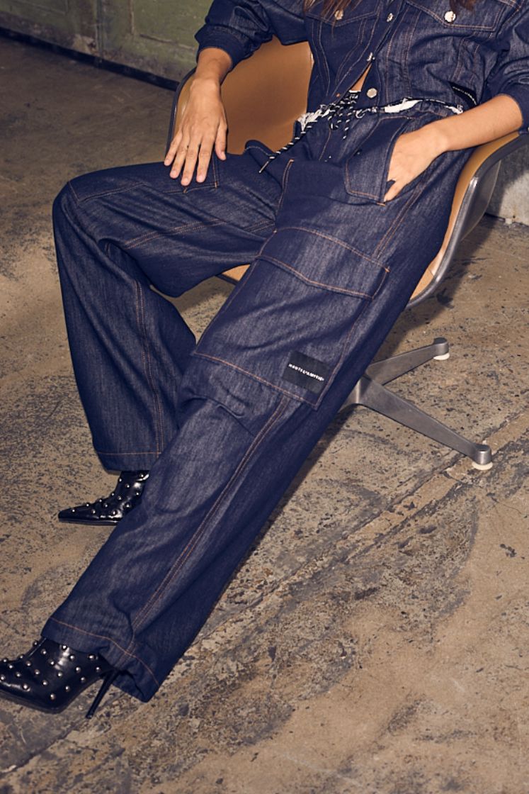 Haute L'Amitié - Denim Cargo Pull On Trouser HL10317 - Dark Denim Bukser 