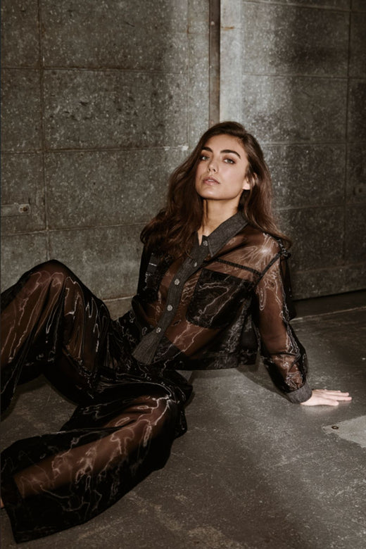 Haute L'Amitié - Organza Crop Denim Shirt HL10614 - Black Skjorter 