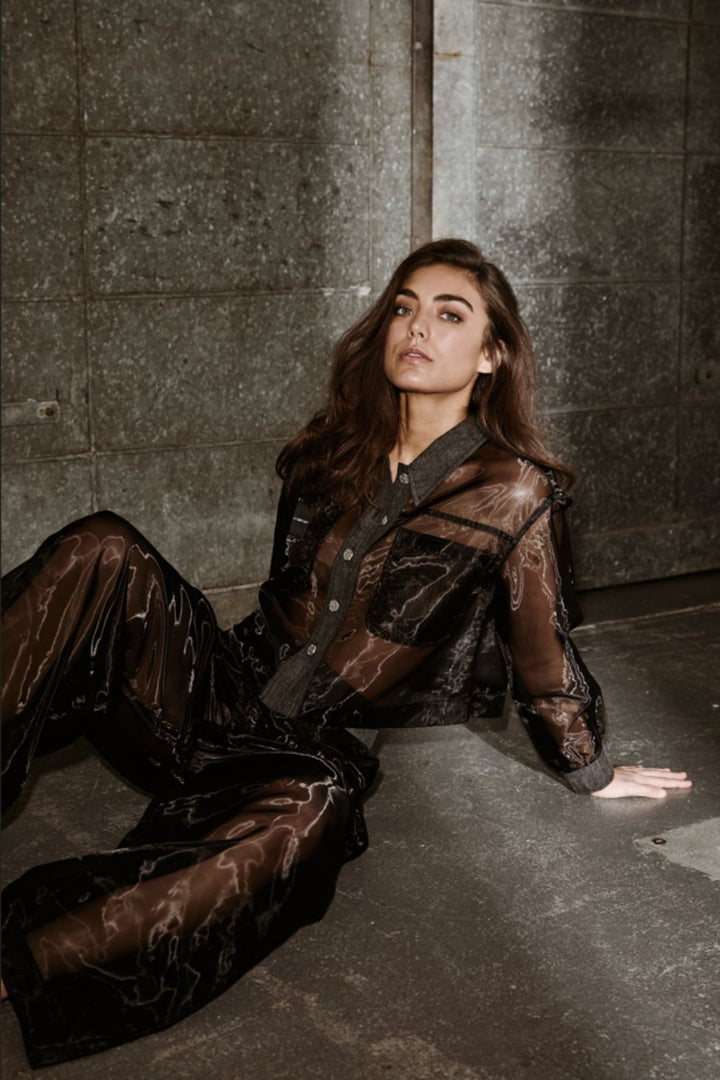 Haute L'Amitié - Organza Crop Denim Shirt HL10614 - Black Skjorter 