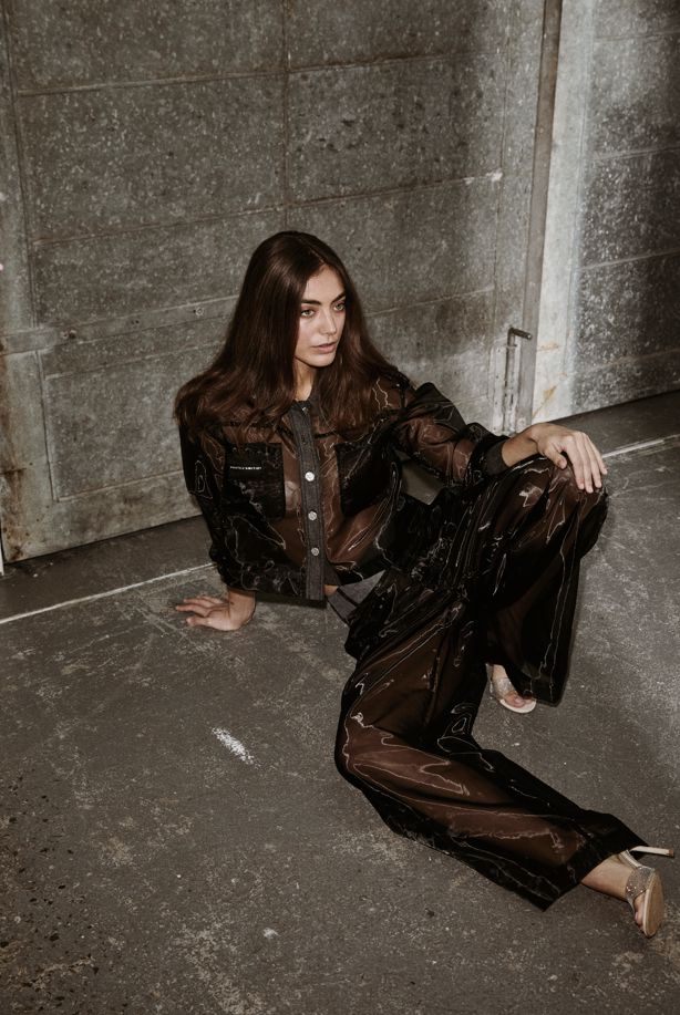 Haute L'Amitié - Organza Crop Denim Shirt HL10614 - Black Skjorter 