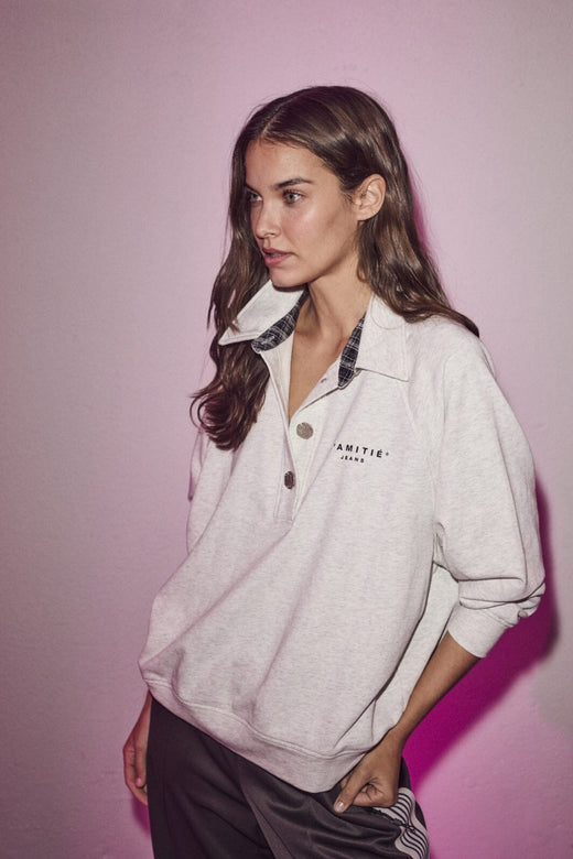 Haute L'Amitié - Polo Logo Sweat HL10034 - Pearl Melange Sweatshirts 