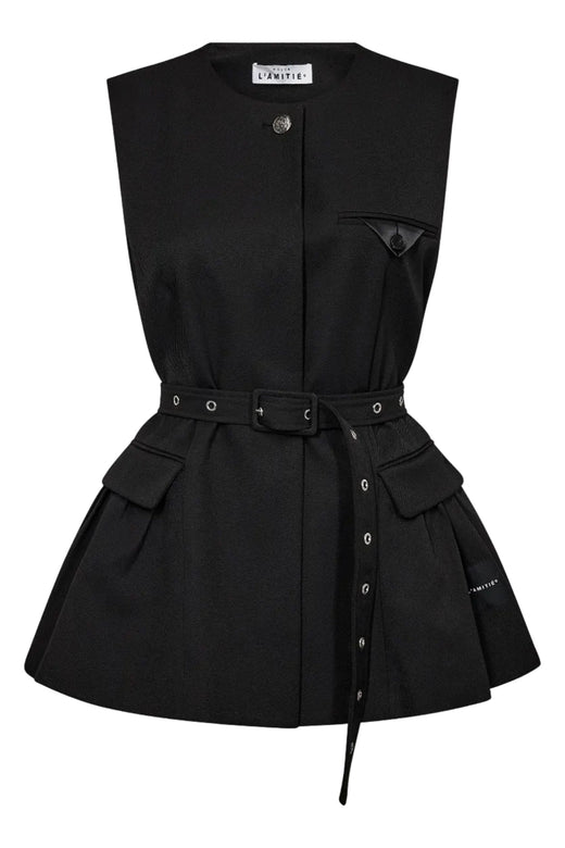 Haute L'Amitié - Premiere Peplum Belt Vest Hl10910 - Black Veste 