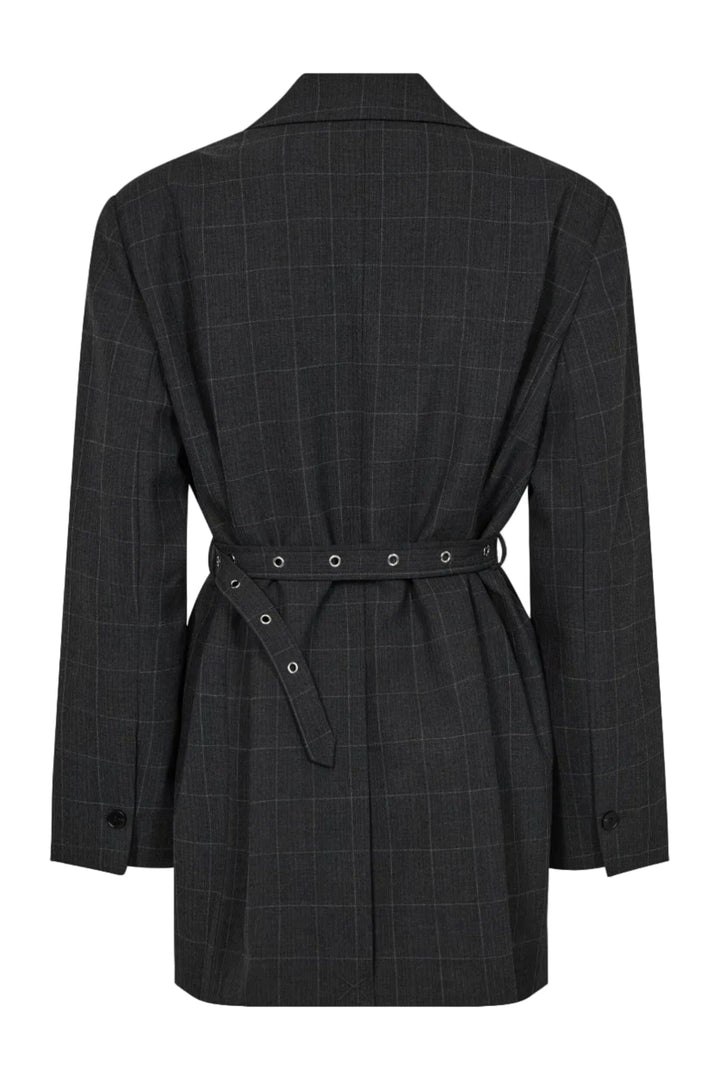 Haute L'Amitié - Smokey Check Oversize Belt Blazer Hl10918 - Antracit Blazere 
