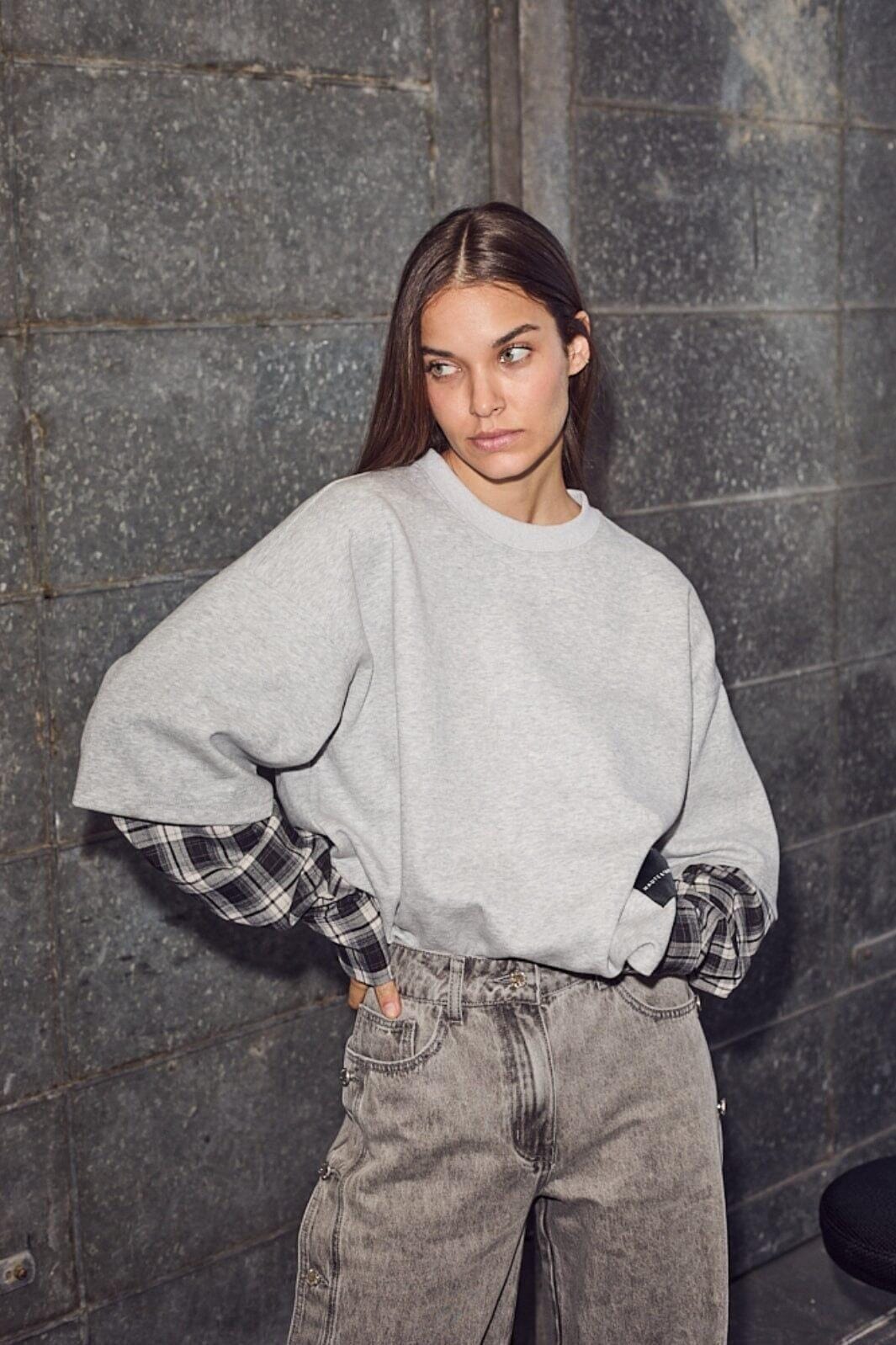 Haute L'Amitié - Sweat Ls Shirt Mix HL10327 - Grey Melangé Skjorter 