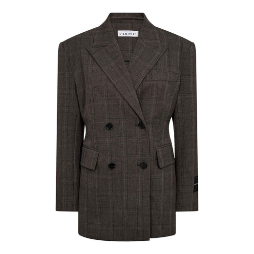 Haute L'Amitié - Waist Fit Check Blazer HL10844 - Mocca Blazere 
