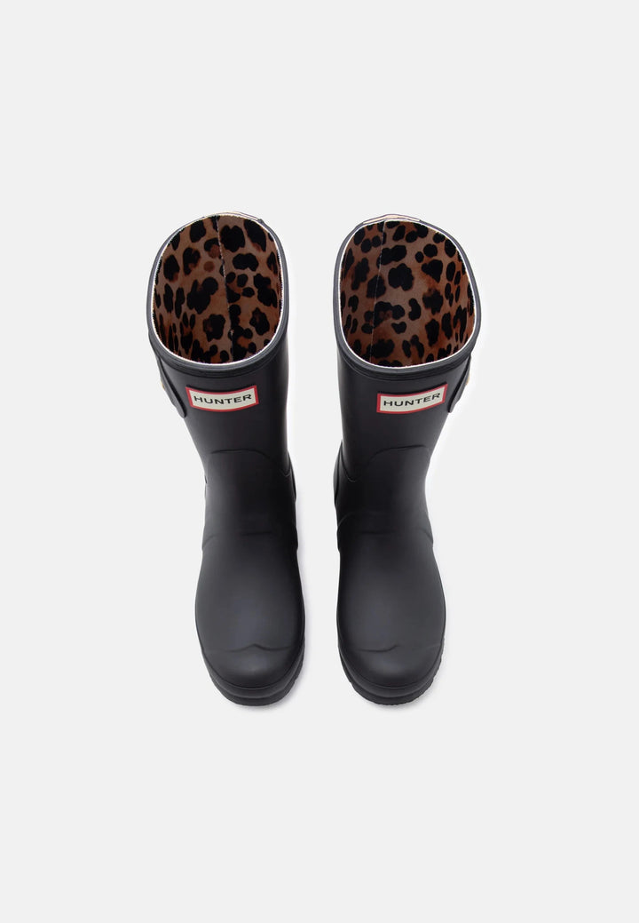 Hunter - Womens Original Short Leopard Backstrap Hfrw0005261blk - Black Gummistøvler 