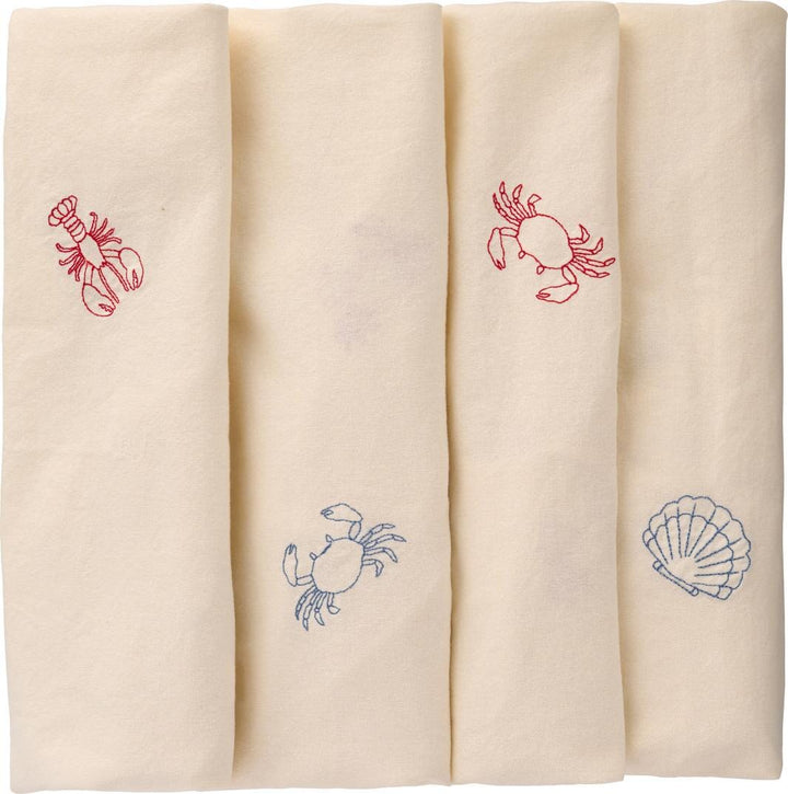 Ib Laursen - Dug Atlantis kvadratisk m/hummere, krabber og muslinger butter cream - Bomuld, Polyester - 63015-82