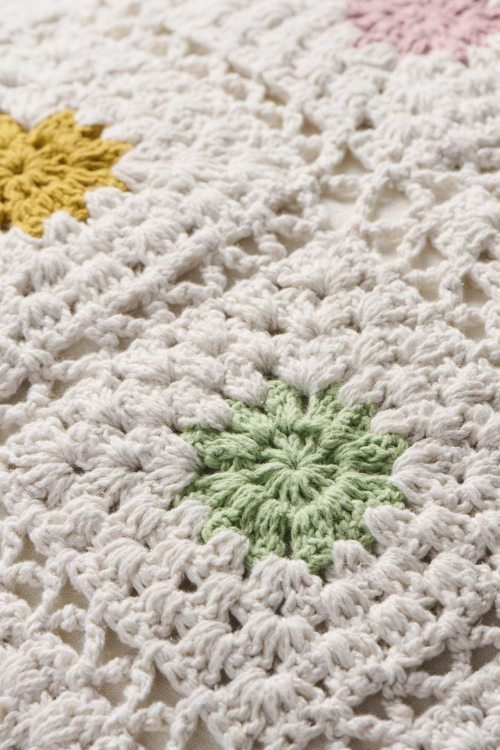 Ib Laursen - Pudebetræk hæklet creme m/multifarvede blomster, bagside i cremefarvet lærred - 100% bomuld - 6191-01