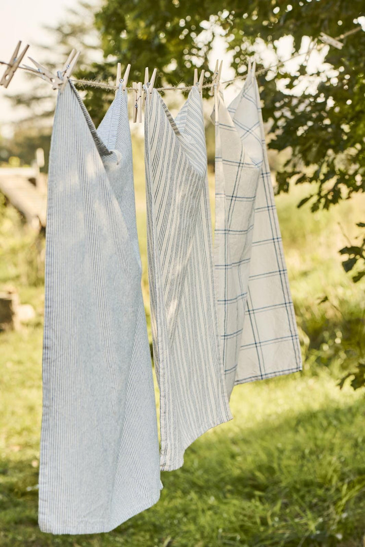 Ib Laursen - Viskestykke Ebbe natur m/mørkeblåt ternet mønster - Bomuld - 66173-39