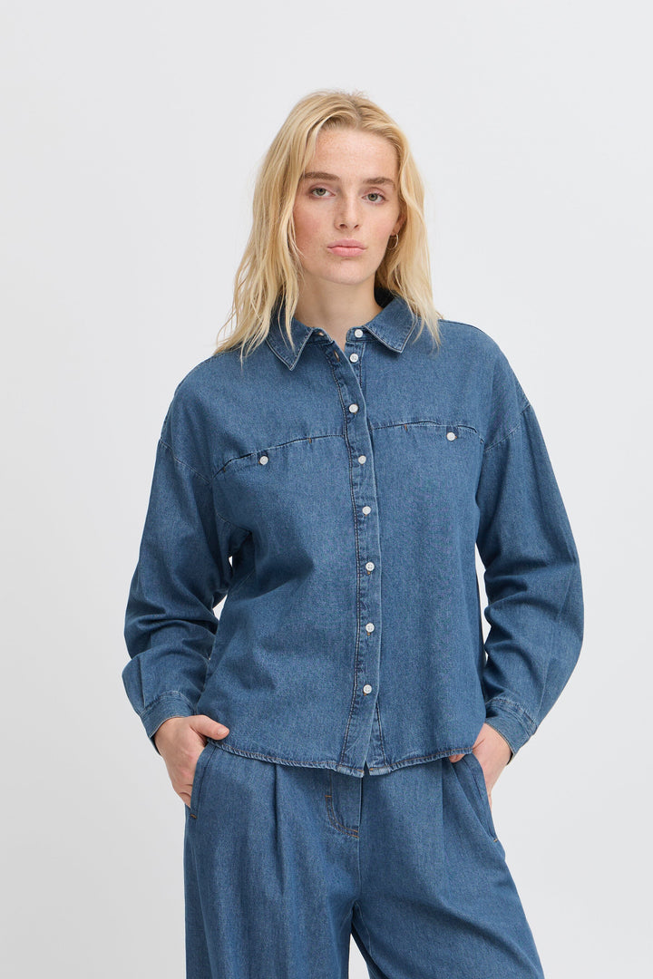 Ichi - Iharcher Sh - 200928 Washed Med. Blue Skjorter 