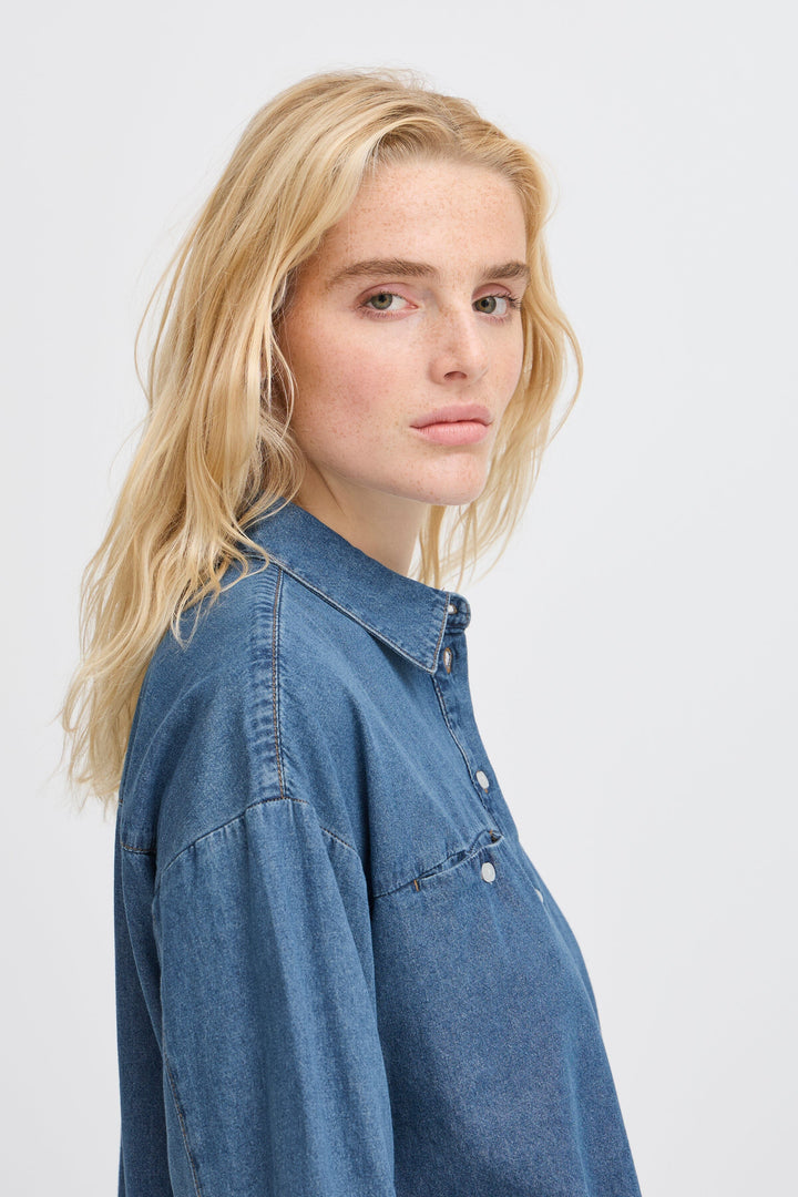 Ichi - Iharcher Sh - 200928 Washed Med. Blue Skjorter 