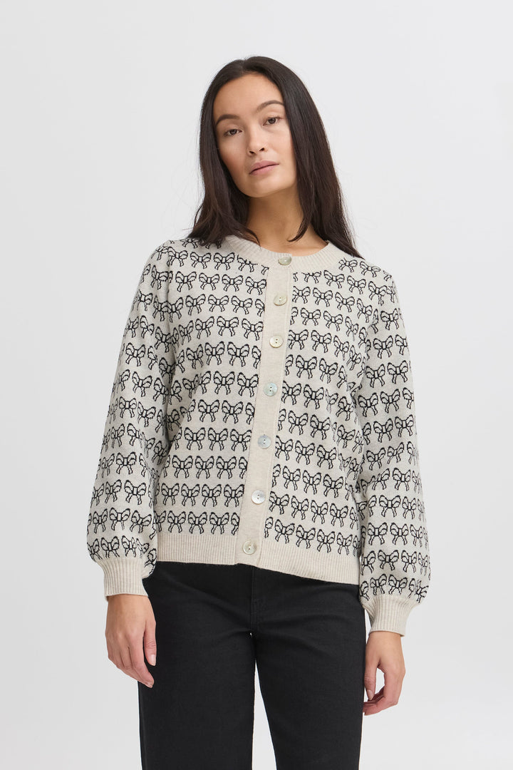 Ichi - Ihbrielle Ca3 - 204262 Oatmeal W. Black Cardigans 