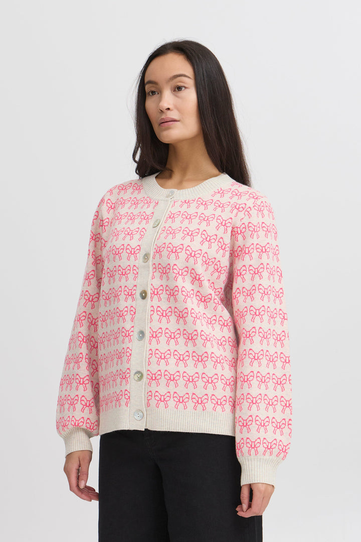 Ichi - Ihbrielle Ca3 - 204825 Oatmeal W. Pink Yarrow Cardigans 